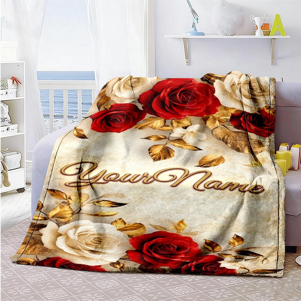 Rose Personalized Text Blanket Lightweight Personalized Blanket Comfortable Great for Bed Office Nap Office Chair for All Occasions