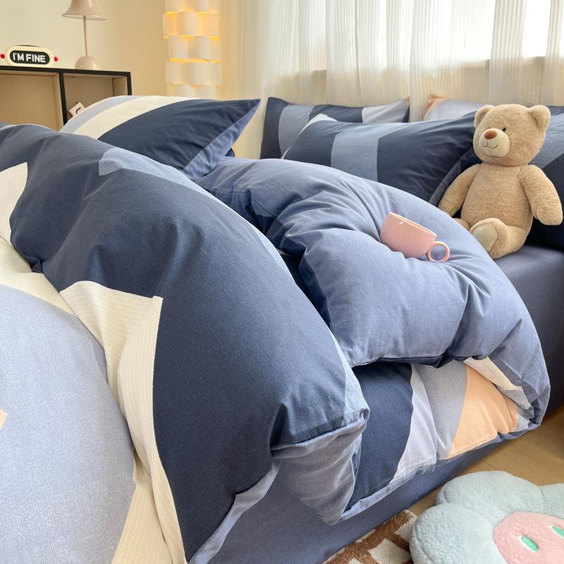 Small Fresh Cotton Four-piece Dormitory Pure Cotton Plaid Three-piece Bed Sheet