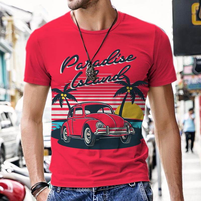 Summer Round Neck 3D Funny Car Print Top Fashionable Casual Short Sleeved Men's T-shirts