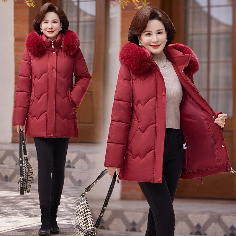 

New wrinkle-resistant fur collar hooded windproof lightweight thickened fluffy warm cold loose long high quality fabric casual sports jacket XL червоний