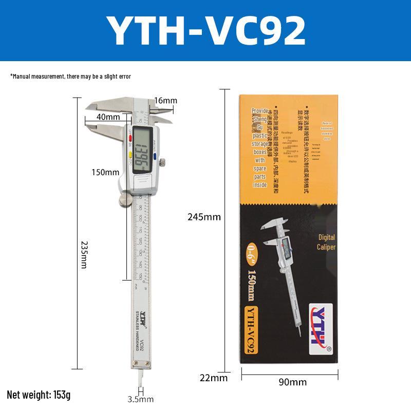 YTH Stainless Steel Digital Vernier Caliper 150mm - Precise Depth, Inner & Outer Diameter Measuring Tool