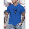 Men's Summer Casual T-Shirt with Deer Head Design - Breathable Polyester, Crew Neck, Short Sleeve