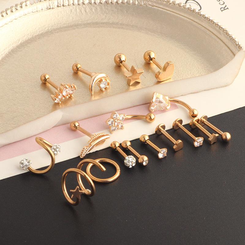 Stainless steel piercing accessories - simple heart-shaped ear clips, ear ring, and ear barb pins