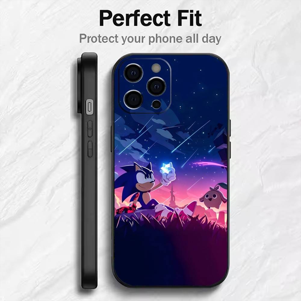 

Cartoon S-Sonic-c Printed Phone Case For iPhone17,16,15,14,13,12 Plus,Max Soft Silicone Black Cover iPhone13PROMAX