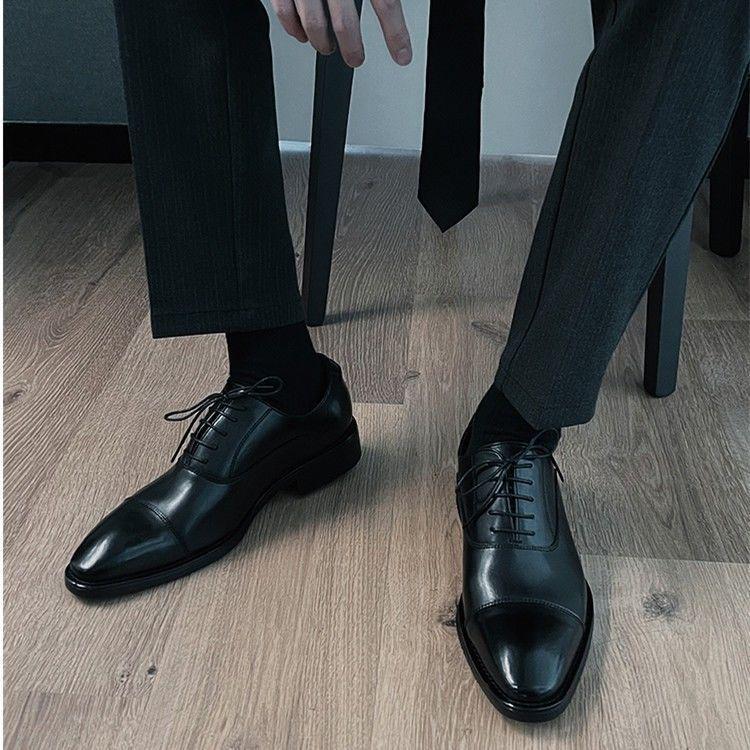 

Мужские кожаные оксфорды с тремя швами, дышащие - Формальные дерби для бизнеса, свадьбы и стиль для увеличения роста 41