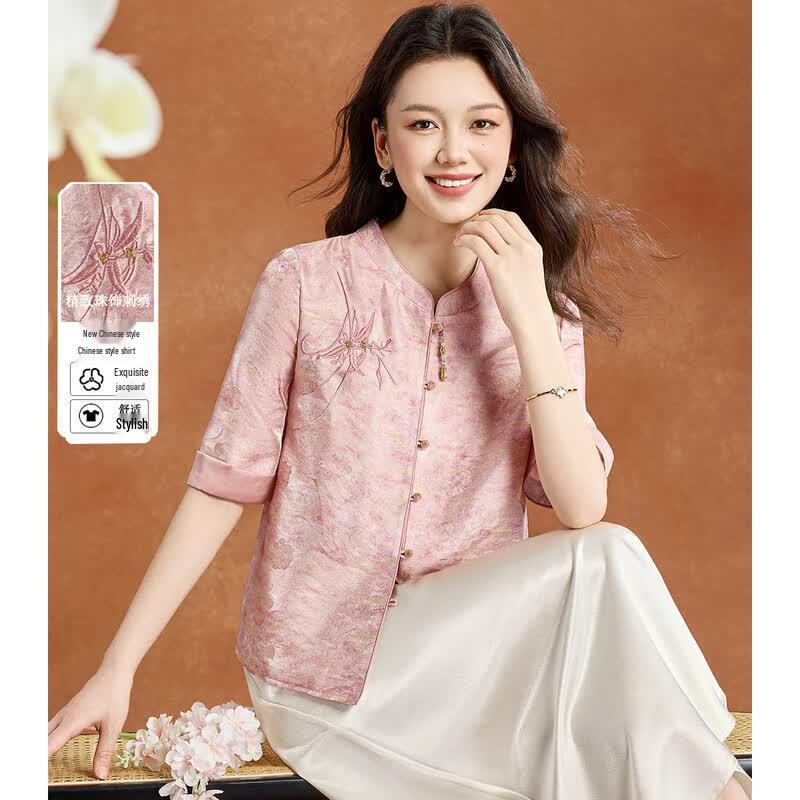 New Chinese Style Embroidered Cardigan Shirt L