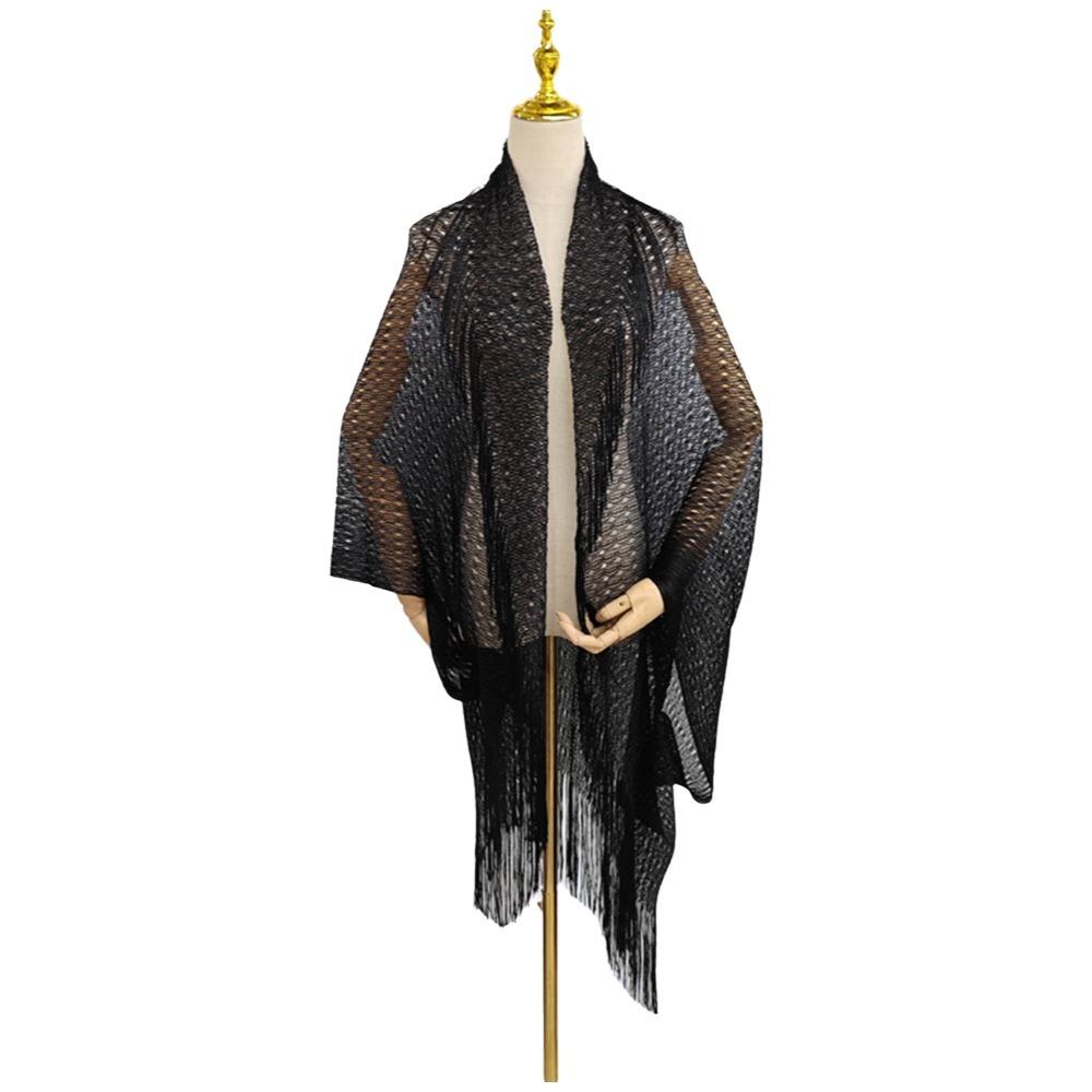 

Fashion Tassel Patchwork Women Tulle Shawl V-Neck Cardigans Hollow Summer Scarf Mantilla Lace Veil Party
