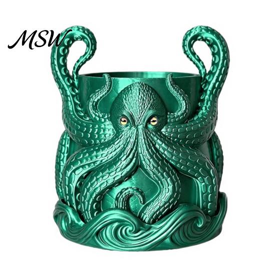 Retro Ocean Theme Decor 3D Printed Octopus Planter, Artistic Coastal Plant Pot, Decorative Environmentally Friendly Holder Container for Cactus,