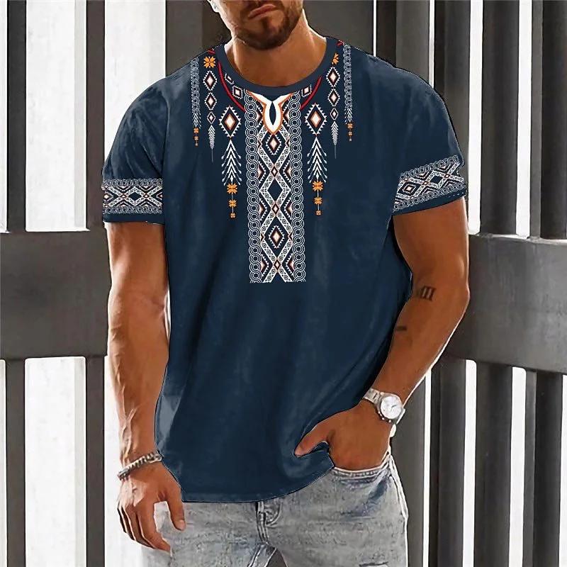 Summer men s short sleeved ethnic style 3D digital printed top XS