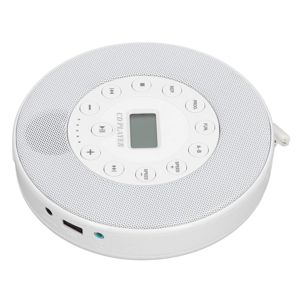 CD player portabil cu difuzoare anti-sărire, 1500mAh, reîncărcabil, CD player pentru CD, CD RW, MP3, alb