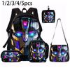 1/2/3/4/5PCS Cartoon Robot Print Backpack Set | Roomy Large-Capacity Backpack | Perfect for Student School & Daily Travel