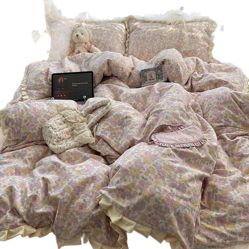 insA Cotton Bed Four-piece Set Pure Cotton New Maternal and Infant Grade Bed Sheet Quilt Cover Student Dormitory Three-piece Set