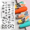 NICOLE DIARY Leaves Flower Nail Art Stamping Plates Drawing Template Geometric Stripe Line 3D Image Stencil Mold Printing Tools