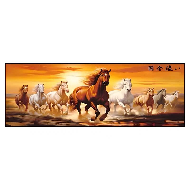 

5d Алмазная картина Восемь лошадей Полная алмазная мозаика Искусство Новая гостиная Алмазная картина Наклеенная вышивка крестом Лошадь к успеху Новый китайский 100-50CM белый