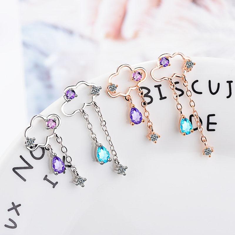 925 Silber Ohrringe Für Charm Frauen Mit Amethyst Aquamarin Stein Lange Hängeohrringe Party Großhandel Geschenk Neuankömmling