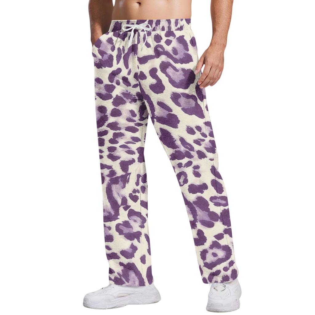 Men's Leopard Print Casual Pants, Relaxed Fit Breathable Long Trousers for Athletic Training, Daily Wear, and Outdoor Sports