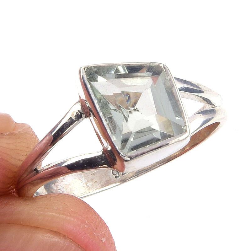 

Натуральный зеленый аметист драгоценный камень ручной работы 925 пробы цельное стерлинговое серебро кольцо р.7 U0d24