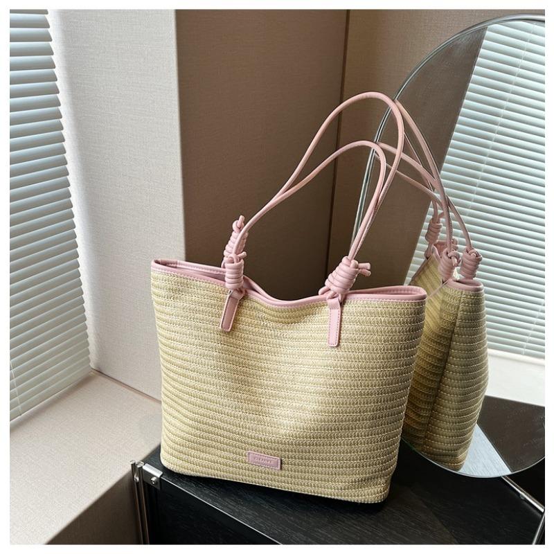 

Summer simple and versatile beach bag casual shoulder bag premium texture straw woven tote bag розовый