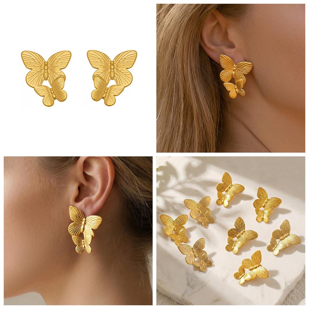 Chic Geometric Butterfly Texture Gold-Plated Stainless Steel Earrings