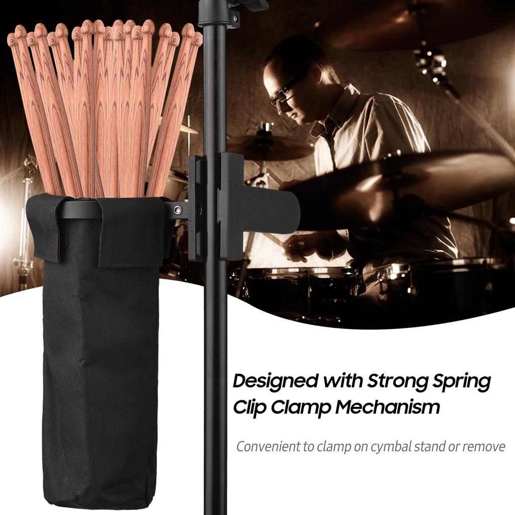 Drum Stick Holder Oxford Fabric Drumstick Bag Drumstick Container Bag Clamp Clip Stick Holder for Cymbal Drum Music