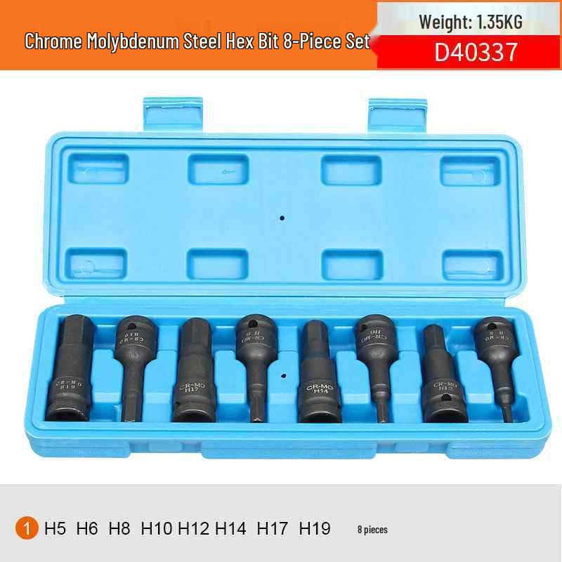 Extended Electric Socket Wrench Set with Large, Medium & Small Hexagonal Air Gun Heads for Auto Repair