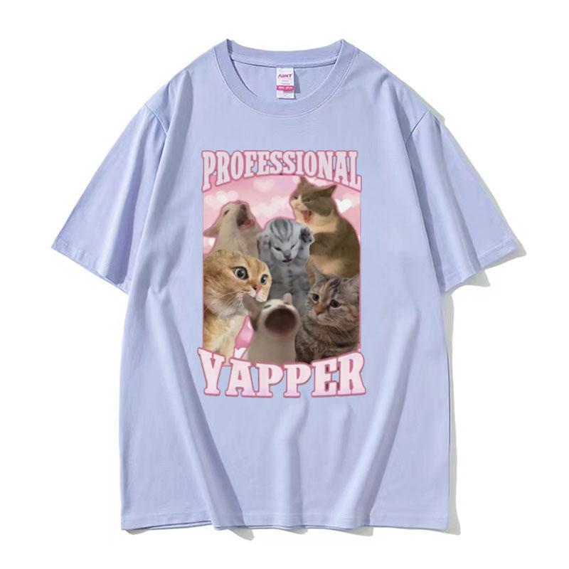 Professional Yapper Funny Tshirt Cute Kawaii Screaming Cat Meme Graphic Tshirts Men Women 100 Cotton Short Sleeve T Shirt Tops