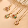 New Fashion 18K Gold PVD Stainless Steel Chain with Heart and Water Drop Pendant Full of Zircon Necklace Women Gift