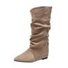 Inner Heightening Boots Maillard Western Cowboy Boots Pointed Knight Boots Medium Boots Pleated Pile Boots Big Tube Circle
