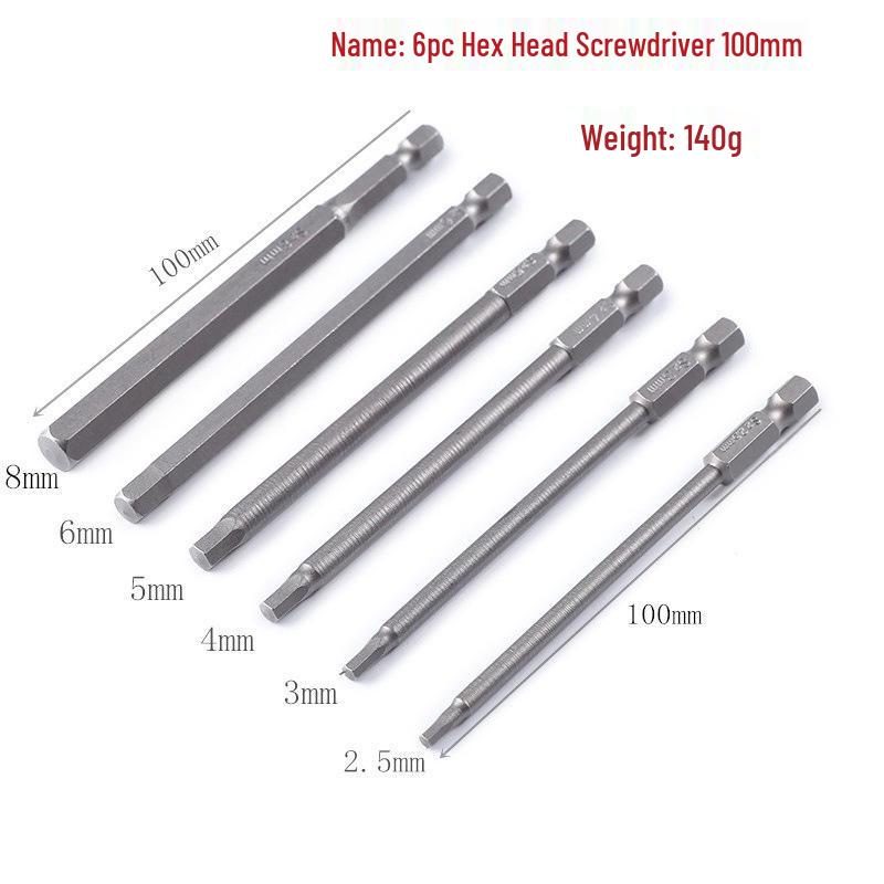 S2 Alloy Steel 6-Piece 100mm Hex Bit Screwdriver Set