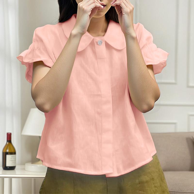 

ZANZEA Женская повседневная блузка с кукольным воротником, свободного кроя, летняя, с коротким рукавом M розовый