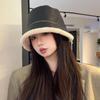 WTEMPO Solid Color Autumn Winter Splicing PU Bucket Hats Female Faux Fur Plush Cold-proof Windproof Hats