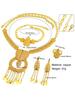 Dubai Wedding Jewelry Set: Ethnic Brass Gold-Plated Necklace, Earrings, Ring, and Bracelet.