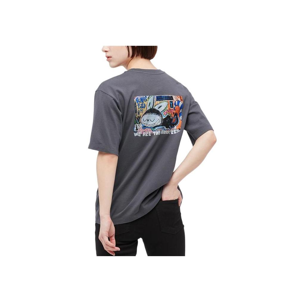 Uniqlo X Pop Mart Cartoon Anime Print Crew Neck T-Shirt Unisex Tops Dark-Gray 449367-08