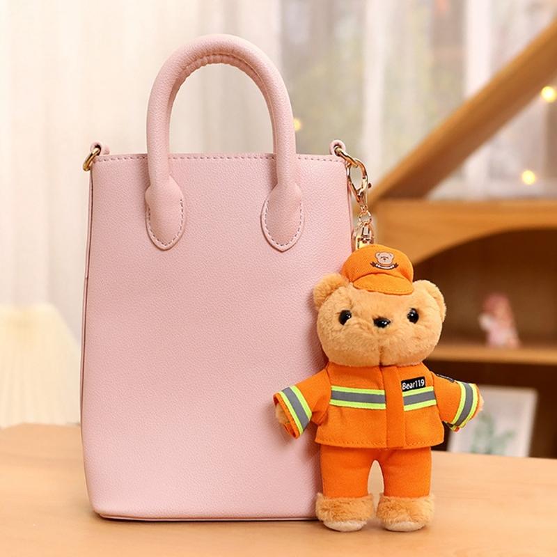 Cute Polices Bear Keychain Charm Unique Polices Bear Key Chain Soft Plush Keyrings Bag Decoration for Everyday Use