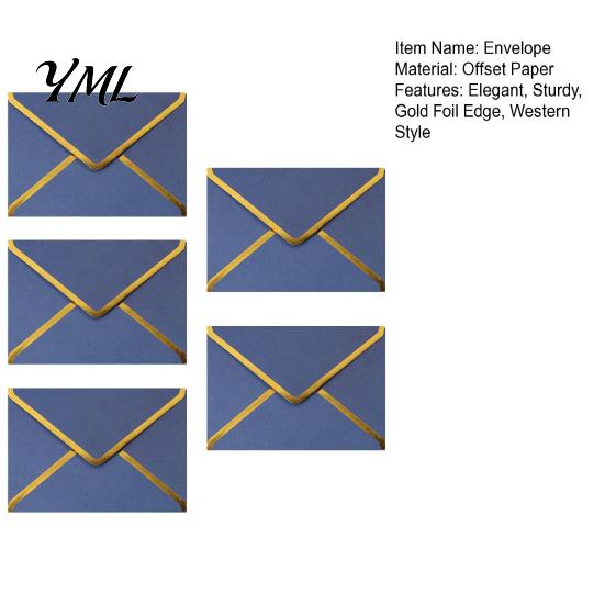 Handmade Cultural Creation Supplies 5Pcs Western Style Envelopes with Gold Foil Trim, Offset Paper Invitation for Wedding, Greeting Cards, Business