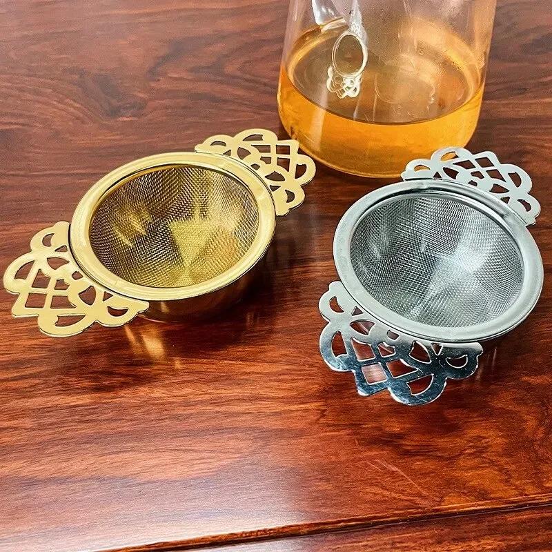 1 colador de té de doble asa de malla fina de acero inoxidable, infusor de especias, filtro, tetera, accesorios de cocina