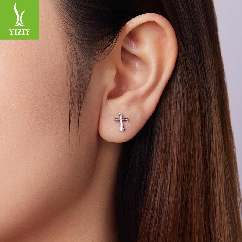 Simple Cross Plain Silver Stud Earrings Personalized Fashion S925 Sterling Silver Stud Earrings