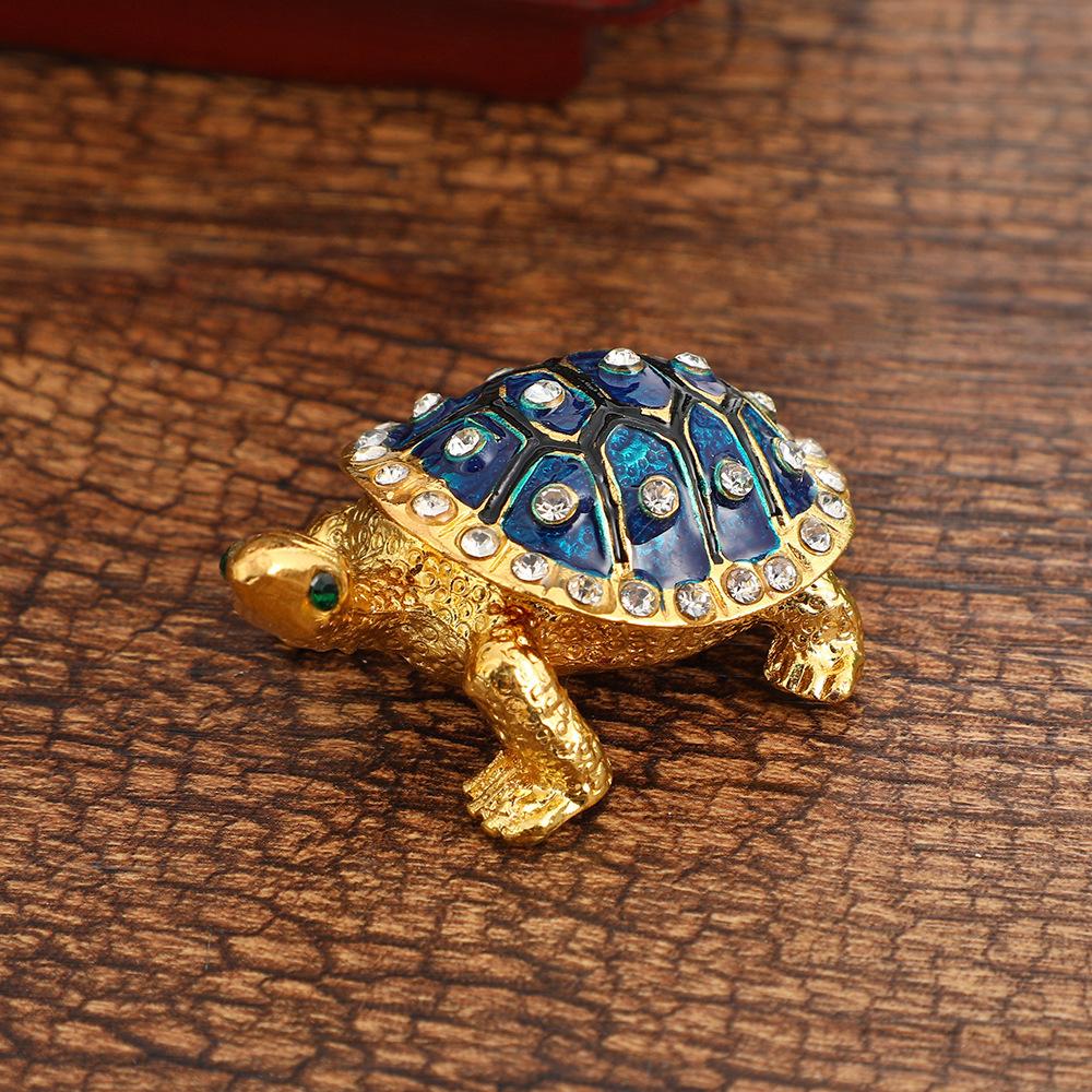 Hand Painted Enamel Turtle Trinket Box, Mini Ring Necklace Jewelry Organizer,  Figurine Collectible Keepsake Home Decor