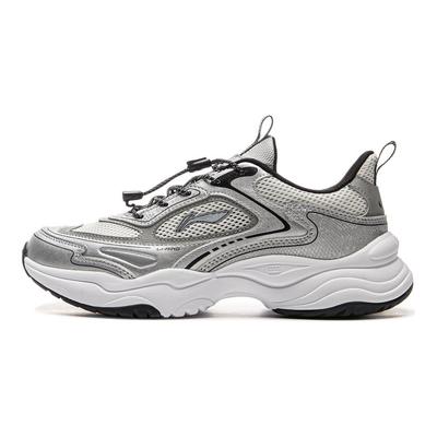 Li Ning Kids Sports Lifestyle Series Soft Lightweight Shock Absorption Rebound Low-Top Casual Shoes Kids Sneaker Silver Light-Gray YKCV074-3