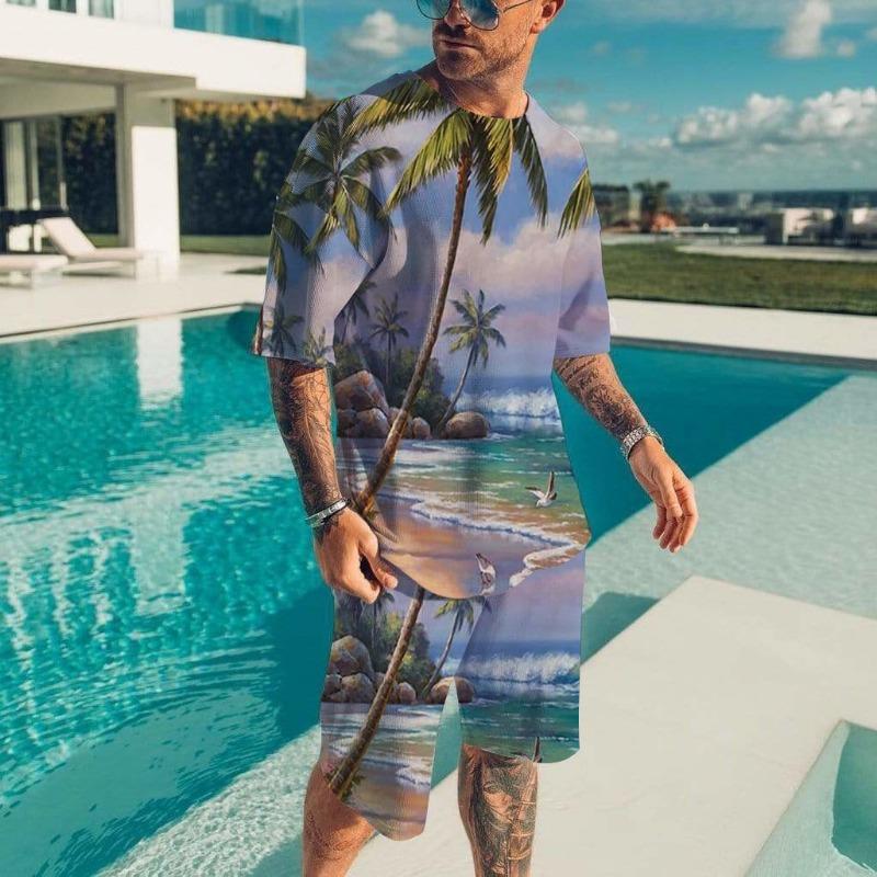 Hawaiian Beach Men's Set T-shirt Two Set Vacation Casual