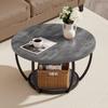 Coffee Table, Modern Round Coffee Table, 2 Tiers Wooden Circle Center Desk with Open Storage, Minimalist Sturdy Metal Frame Accent End Desk for Living