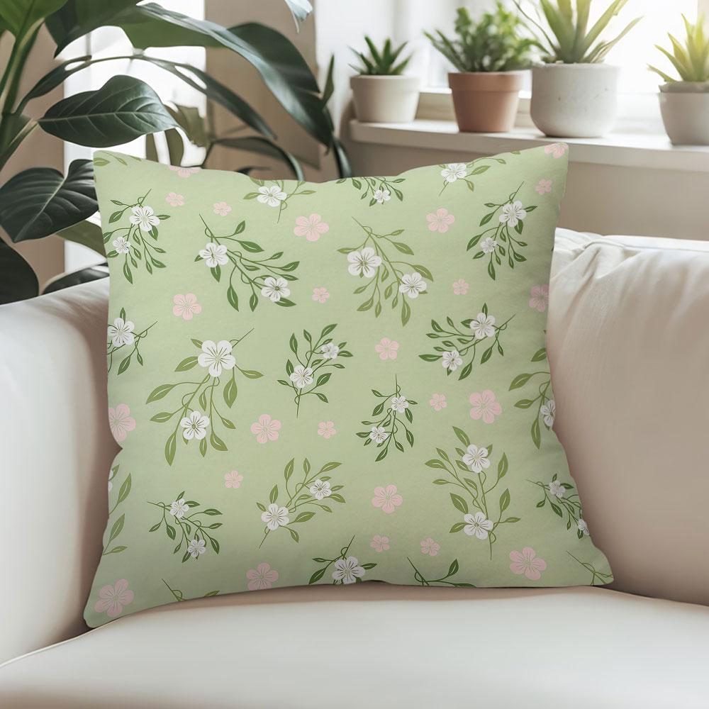 Vintage Sage Green Floral Ditsy Square Jacquard Pillow Cover for Sofa Office Waist Cushion Cover Home Decorative Pillowcase