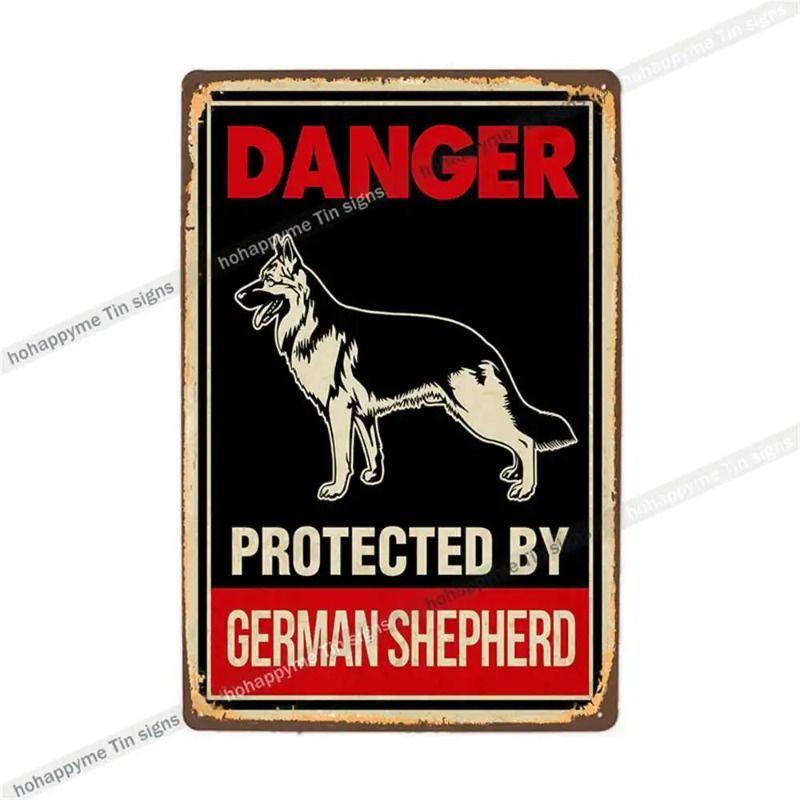 Retro Metal Sign German Shepherd Patrol Warning Decorative Plate for Home Wall 20x30cm