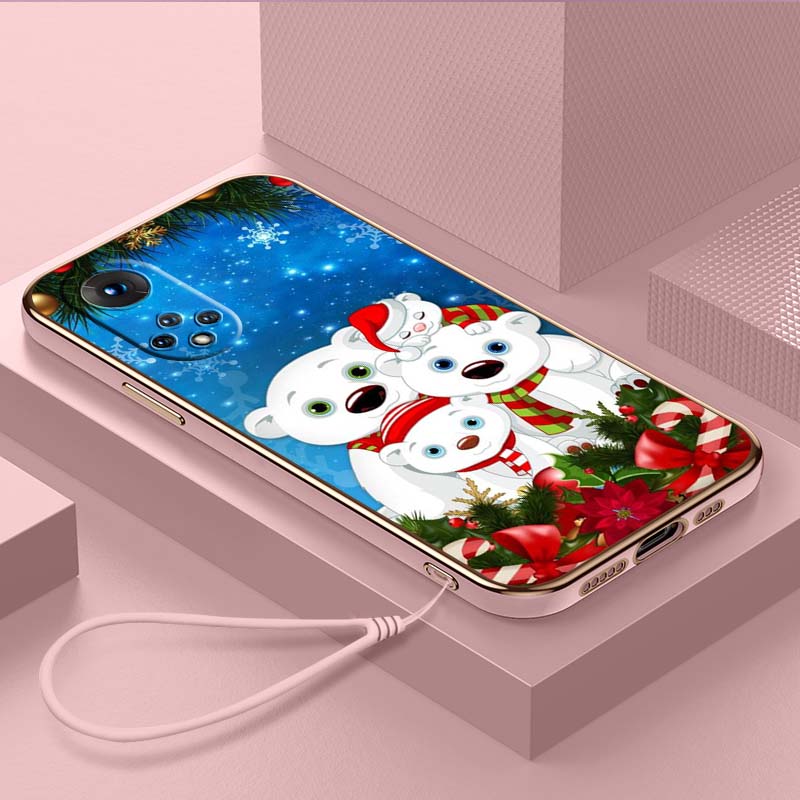 

Роскошный чехол для телефона из ТПУ с ремешком для Huawei Y6P Y7 Y9 Prime 2019 Y9S Honor 70 90 Lite X7A X9A 5G чехлы A6 Merry Christmas Bear Deer Cover