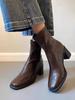 Soft Leather Version~ Short Boots Commuter High-heeled Elastic Thin Boots 2025 Autumn and Winter Soft-soled Public Sector Retro Thick-heeled Boots