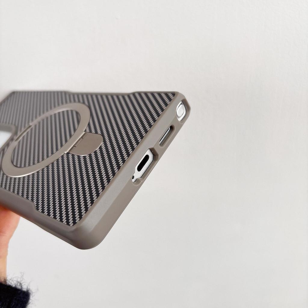 Samsung S25 Ultra Slim Carbon Fiber Magnetic Case with Stand & Drop Protection