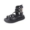 Girls Summer Gladiator Sandals with Side Zippers Metal Buckles Deco Cool Fashion 2024 Summer Brand New Kids Beach Shoes High-top