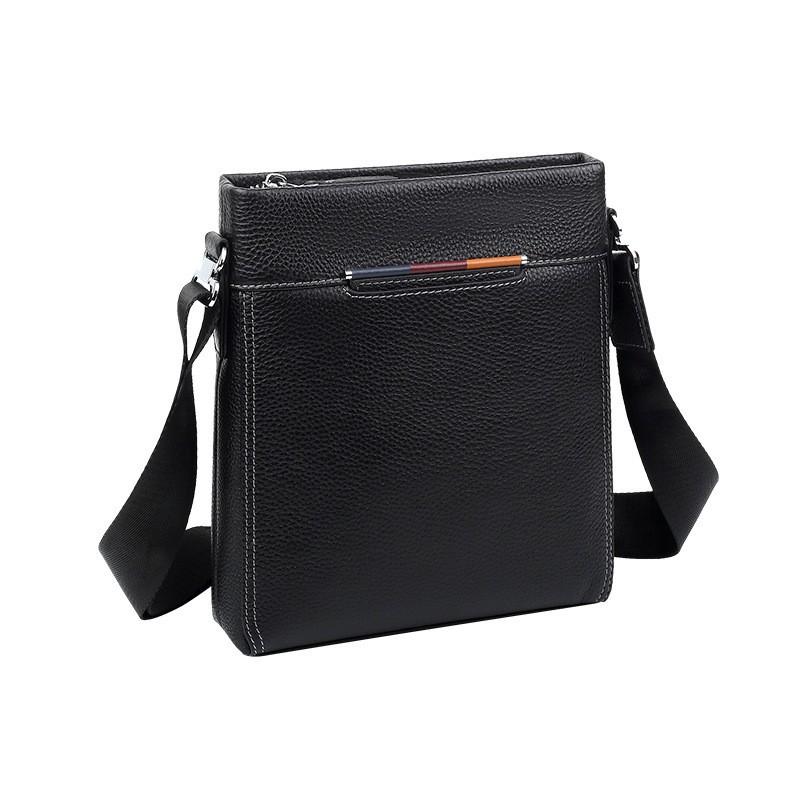 New Leather Men s Shoulder Bag Fashionable Casual Business High-end Versatile Crossbody 21x5x24 чёрный
