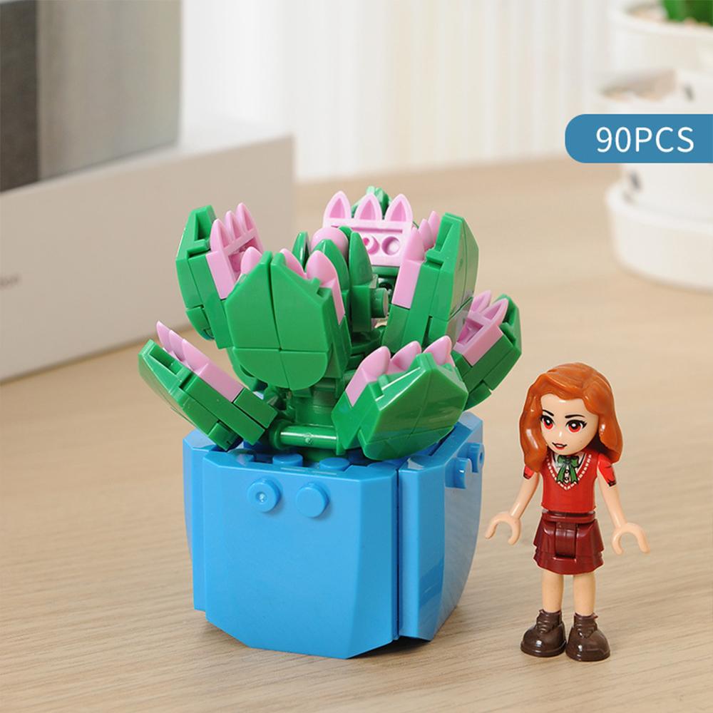 Flower Succulents Building Blocks Pomegranate Pink Gardens Romantic Bricks DIY Potted Plants Model Kids Kits Toys
