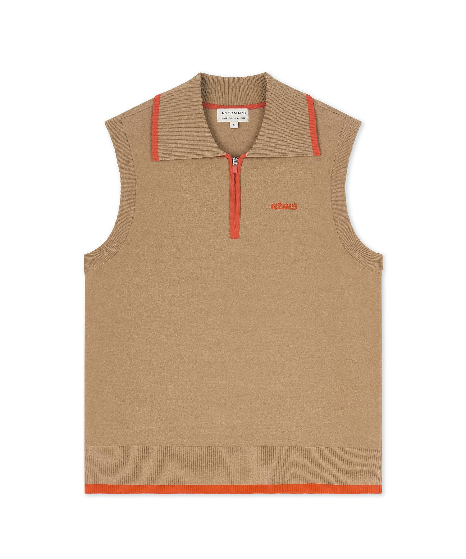 Antomas Spaceship Half-Zip Knit Sleeveless Top For Women - Beige Xs
